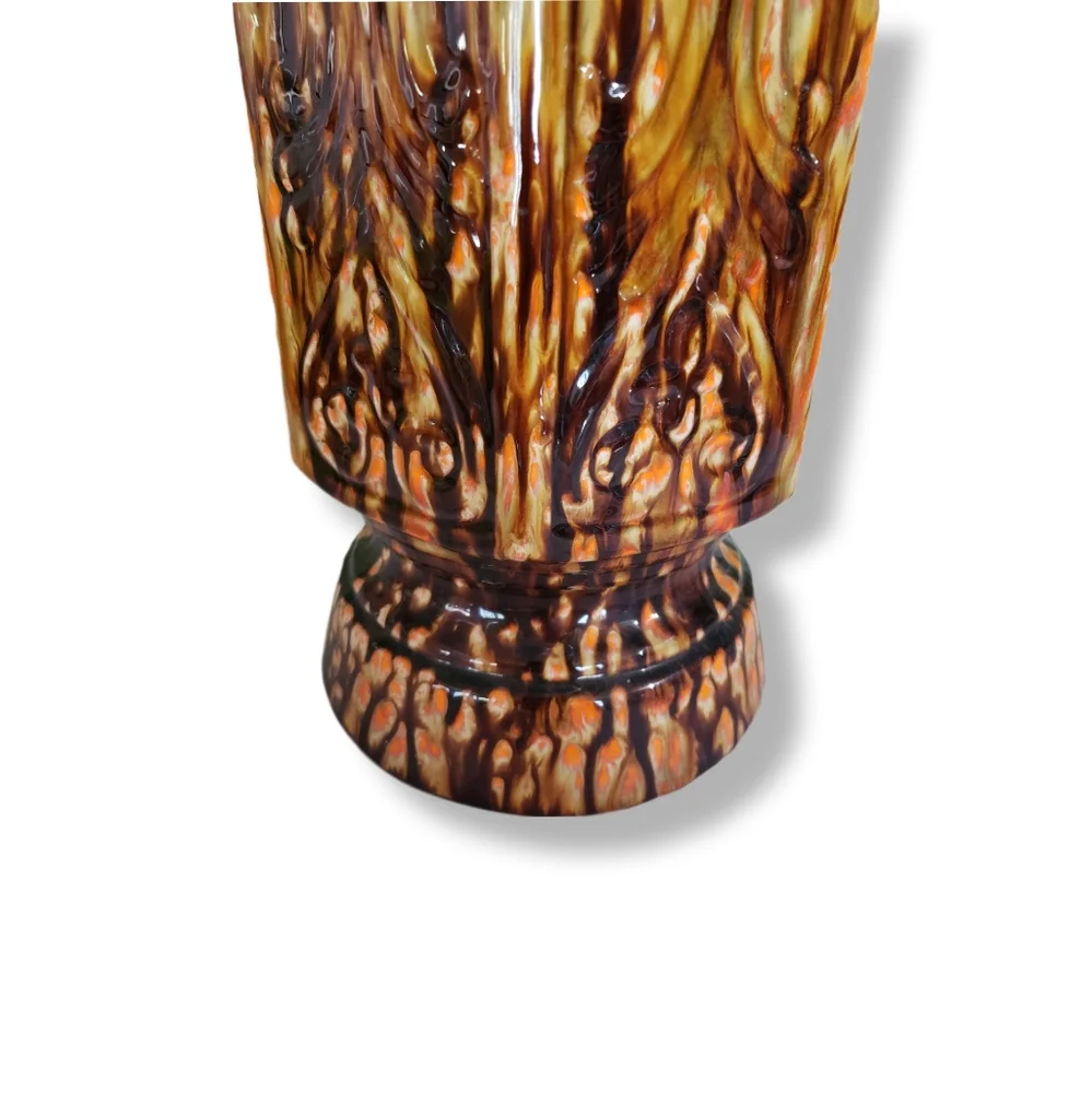 Tall Vintage 60s 70s Lamp Base Glazed Brown Orange